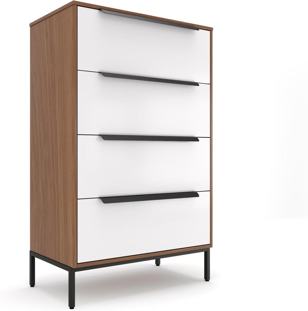 tinge Lira Premium 4 Drawer Fabric Dresser - Engineered Wood Frame Chest of Drawers for Bedroom - Strong & Sag-Proof Clothing Organizer with Sleek Metal Handles (Dark Brown), 11.8"D x 23.4"W x 36.5"H