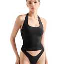 SUUKSESS Women Halter Tank Tops Double Lined Basic Backless Y2K Trendy Going Out Tops (Black,L)