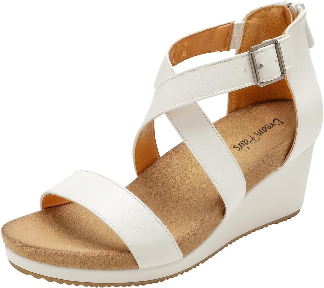 DREAM PAIRS Women's Open Toe Buckle Ankle Strap Summer Platform Wedge Sandals (9, White/Pu) DREAM PAIRS Women's Open Toe Buckle Ankle Strap Summer Platform Wedge Sandals (9, White/Pu)