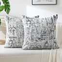 FUTEI Black White Decorative Throw Pillow Covers 18x18 Inch Set of 2,Soft Cozy Geometric Textured Chenille Jacquard Cushion Cases,Modern Home Decor for Couch Bed Living Room