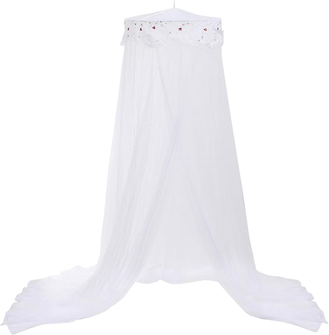 Jeteventy Bed Canopy for Girls, Princess Bed Curtain Net for Single to King Size,Bedroom Decoration of Round Lace Dome with Stainless Steel Hook,Quick Easy Installation (White)