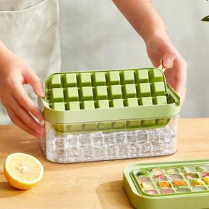 Ice Cube Tray with Lid and Bin, 2 Pack of Ice Trays with 64 Pcs Ice Cube Molds for Freezing(Green)