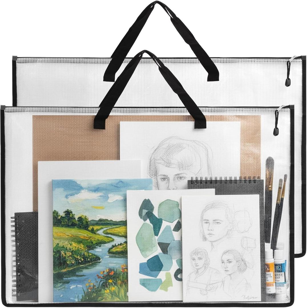 EOOUT 2 Pack 24x36 Inches Art Portfolio Case, Portfolio Folder for Artwork, Posters Storage Bag with Zipper and Handle Mesh Folder Organizers for Poster, Scrapbook, Keepsake and Bulletin Board