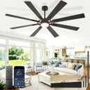 Large Ceiling Fans with Lights: Modern 72 Inch 8 Blade Outdoor Ceiling Fan with Remote APP Control - Dimmable Black Big Fan light Indoor Reversible 6 Speed Quiet DC Motor