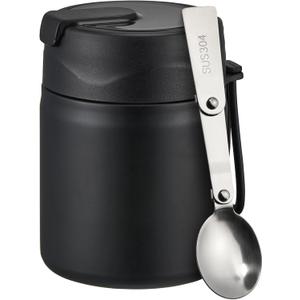 17oz Soup Thermo for Hot Food Kids Insulated Vacuum Food Jar with Stainless Steel Spoon Wide Mouth Thermo Leakproof Lunch Food Container Kids Hot Lunch Box (Black)