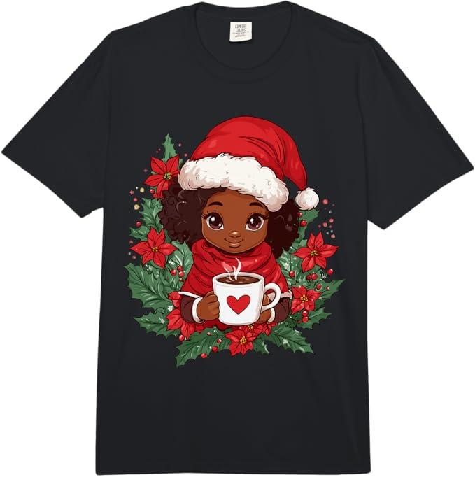 Christmas Black African American Coffee Women Kids Girl Xmas TShirt, 5X
