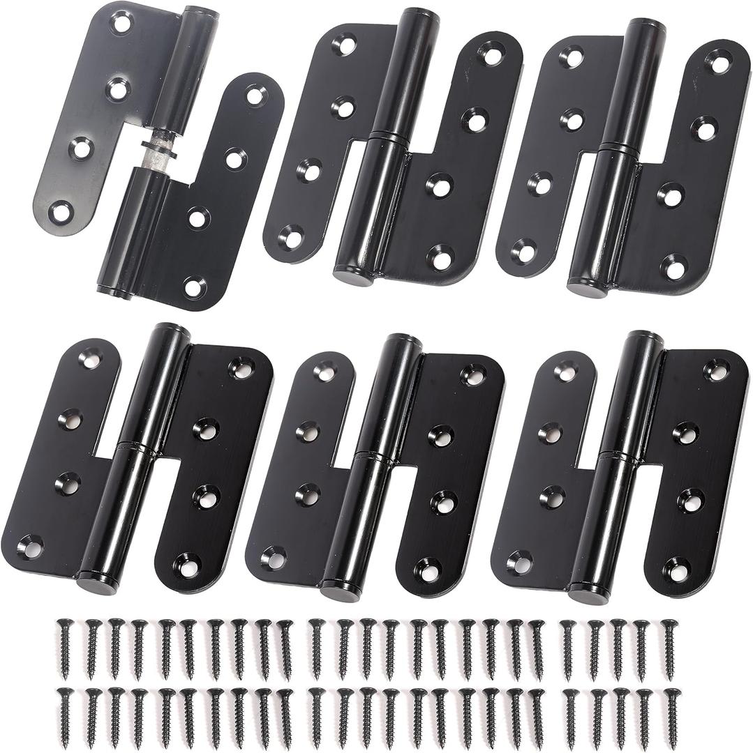 6-Pack Black Heavy Duty Lift Off Hinge, 4" X 3.5 Inch H-Shaped Door Hinges, Detachable Door Hinge 201 Stainless Steel, Thickness 2.8mm Left & Right Hinges