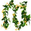 AirSun Artificial Morning Glory Flower Vines, 2pcs 15Feet Hanging Plants Silk Garland Fake Green Plant Home Garden Wall Fence Indoor Outdoor Wedding Birthday Decor (Yellow)