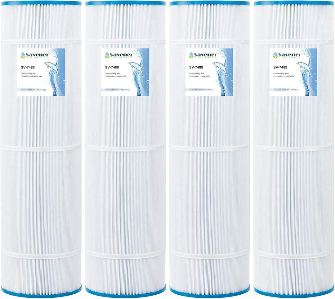 PA106-PAK4 Swimming Pool and Spa Replacement Filter Cartridge Hot Tub Filter Replaces for Unicel C-7488 106Sq.ft FC-1226 Hayward CX880RE Aladdin 20601 AK-6045 71061 4 Pack