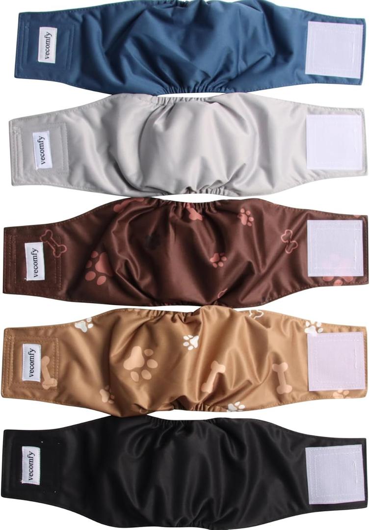 Belly Bands for Male Dogs(5 Pack),Washable Reusable Small Dog Diapers Male Leakproof Puppy Belly Wrap,S
