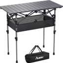 Anbte 3ft Aluminum Roll Top Camping Table, 2 Adjustable Height Camping Table Folding with Storage Net & Bag Lightweight Roll Up Table for Indoor Outdoor Backyard BBQ Patio Picnic, 32.2 X 16, Black