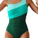Aidonger One Shoulder One Piece Swimsuit for Women Tummy Control Bathing Suits Color Block Ruched Swim Suit Slimming Swimwear (L)