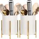 Utensil Organizer for kitchen, Knives and Forks with Shiny metal frame Tray for Farmhouse Kitchen Decor and Countertop(6.3 * 4.33inch) (XL, Gold white)