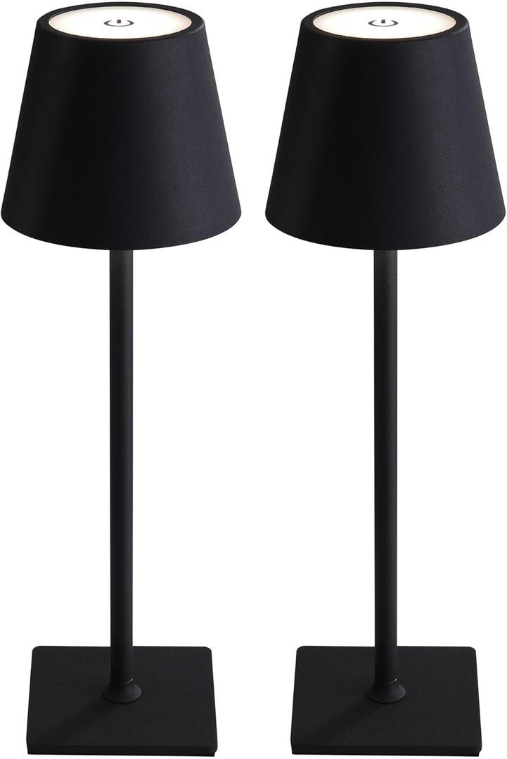 KDG 2 Pack Cordless Table Lamp, Portable LED Desk Lamp, 5000mAh Battery Operated, 3 Color Stepless Dimming Up, for Restaurant/Bedroom/Bars/Outdoor Party/Camping/Coffee Shop Night Light(Black)