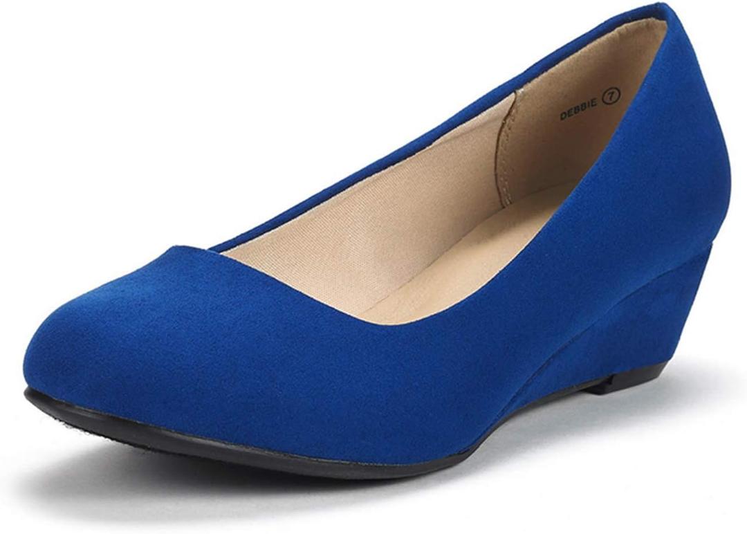 DREAM PAIRS Women's Debbie Mid Wedge Heel Pump Shoes (9, Royal/Blue)