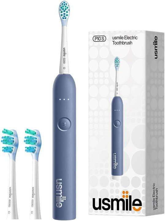 usmile P10S Sonic Electric Toothbrush  3 Modes Deep Clean & Whitening, 180-Day Battery Life, Cushioned Gum-Care Brush Head for Sensitive Teeth, Smart Timer, 2 Brush Heads (Blue)