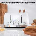 Roter Mond 4 Slice Toaster Retro Stainless Steel with Bagel Defrost Cancel Function, 6 Browning Settings, Extre Wide Slot and Removable Crumb Tray, White, ST033