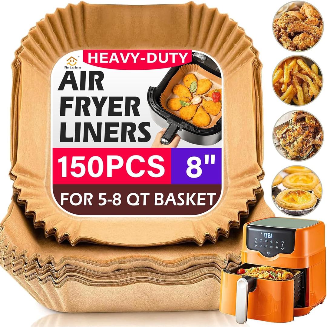 Air Fryer Liners Disposable 150Pcs, 8" Square Parchment Paper Liner for Air Fryer, Baking, Roasting and Microwave, Non-Stick Airfyer Liners Accessories
