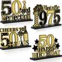 4 Pcs 50th Birthday Table Decorations Vintage 1975 Black Gold Birthday Party Centerpieces Aged to Perfection 50th Birthday Decorations Cheers To 50 Years Table Topper Wooden Decor for Men 50 Years Old