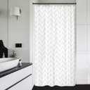 Riyidecor Stall Small Shower Curtain Half Size 39x72 Inch White Beige Single Narrow Tiny Geometric Chevron Striped Herringbone 7 Pack Hooks Dorm Decor Fabric Bathroom Set Polyester Waterproof A-03beige, 39"W x 72"L (Pack of 1)