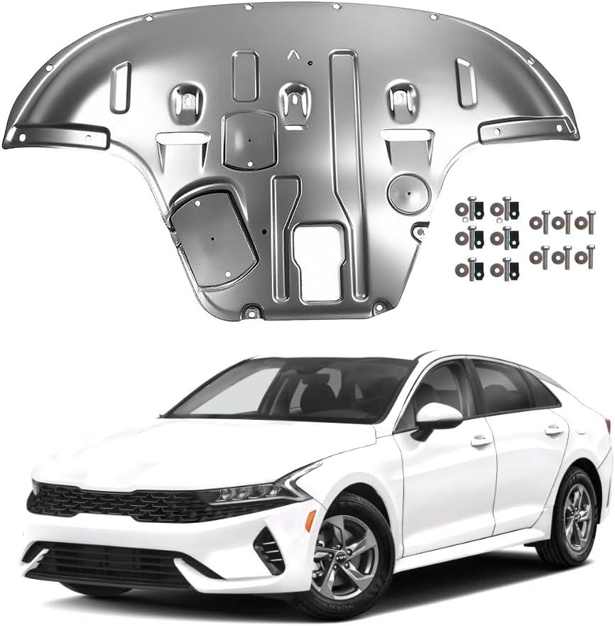 Steel Engine Splash Shield Fit for KIA K5 2021 2022 2023 2024 2025 Front Skid Plate Heavy-Duty Lower Engine Cover Guard Fit for K5 Engine Shield w/Screw Hardware (Silvery-Alloy Steel)
