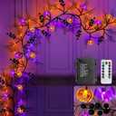 TURNMEON Remote Control Extra Long 9 Ft 72 LED Orange Purple Lights Halloween Willow Twig Decor Halloween Garland Timer 8 Modes Berries 12 Bat Pumpkin Lights Battery Halloween Decorations Indoor Home