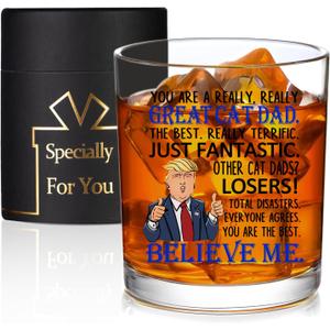 Best Great Cat Dad Gifts, You're a Really Great Cat Dad Whiskey Glass, Funny Birthday Father's Day Gifts for Father from Daughter Son 10 Ounce Old Fashioned Glass with Gift Box