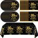 41Pcs 30th Birthday Party Decorations for Men Women, Black Gold Happy 30th Birthday Supplies with 20 Plates, 20 Napkins and 1 Tablecloth, 21 Years Old Party Disposable Tableware Kit for Him Her