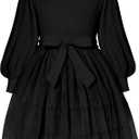 Toddler Girl Tulle Dress Puff Long Sleeves Tutu Dresses with Tie Belt for Princess Brithday Party 1-6T