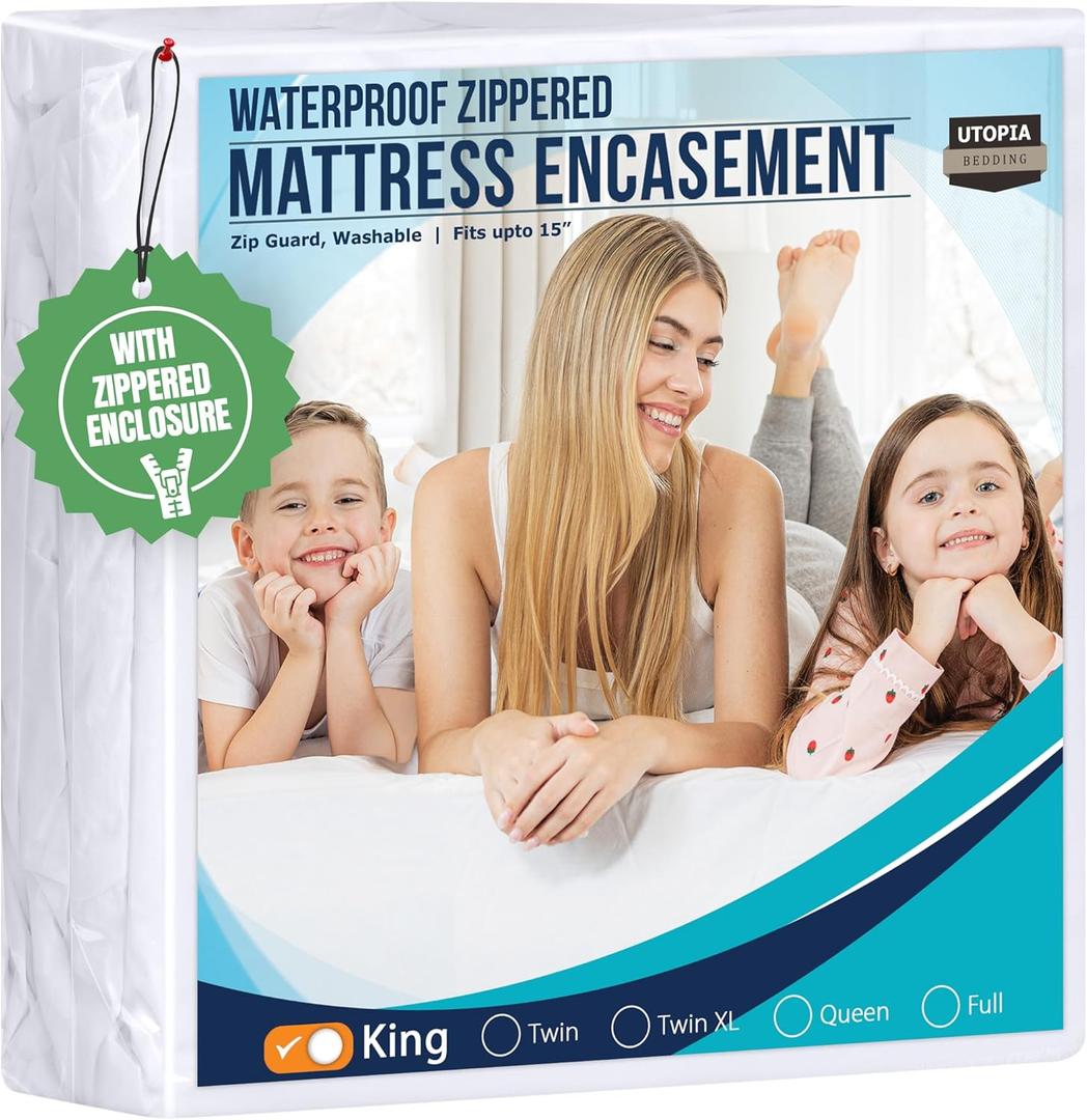Utopia Bedding Waterproof Mattress Protector King Size, Zippered Mattress Encasement Bed Bug and Dust Mite Proof, Absorbent Six-Sided Mattress Cover