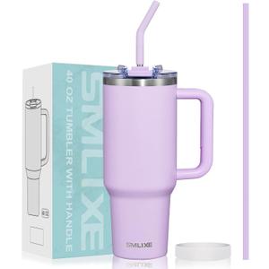 40 oz Tumbler with Handle and Straw Lid,Insulated Reusable Stainless Steel Water Bottle Travel MugCupholder Friendly Double Wall Vacuum Sealed Cup (Lavender Purple)