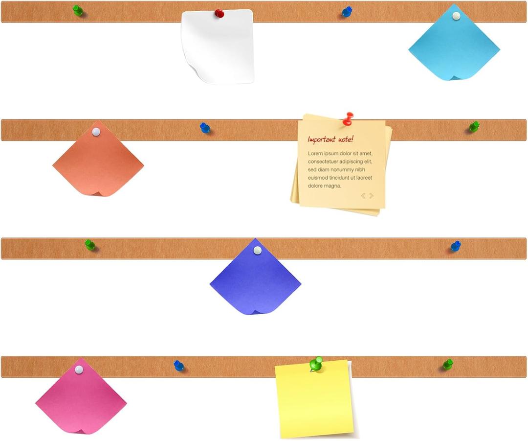 Mooliwe 4 Pcs 48" x 1" Foldable Felt Cork Strips Bulletin Bar Strip for Wall, Notice Board Self Adhesive Cork Wall Decoration, Paste Note, Photo, Schedules, Office Home Decor