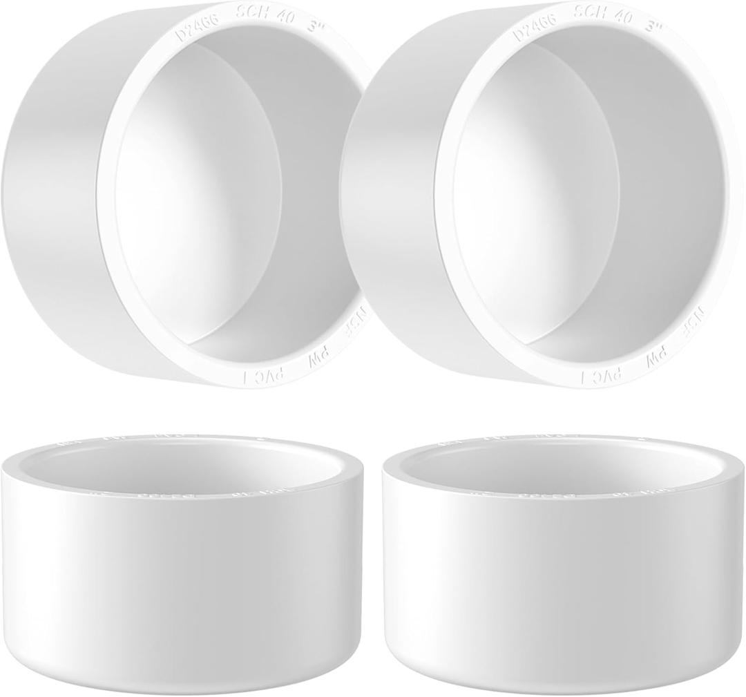 3" PVC Pipe End Cap Fitting, 4PCS SCH40 Furniture Grade PVC Pipe Plug Adapter, White Pipes Slip End Caps Sockets for Built Furniture DIY Garden Shelf