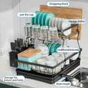 7 code Large Dish Drying Rack for Kitchen Counter, Detachable Large Capacity Dish Drainer Organizer, 2-Tier Dish Racks with Utensil Holder, Black