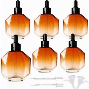 Amber Glass Dropper Bottles for Essential Oils 50ml/1.7oz 6 Pcs Diamond Glass Bottles with Dropper, for Perfume Hair Oils Serums and other liquids (Amber, 50ML/1.7OZ)