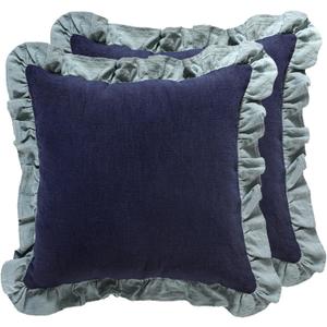 patdrea Blue Shabby Chic Decorative Throw Pillow Covers 18x18 Set of 2,Farmhouse Linen Pillow Covers with Ruffles,Square Sturdy Throw Pillow Case for Couch Sofa Bed Living Room (Coomburg Navy Blue)