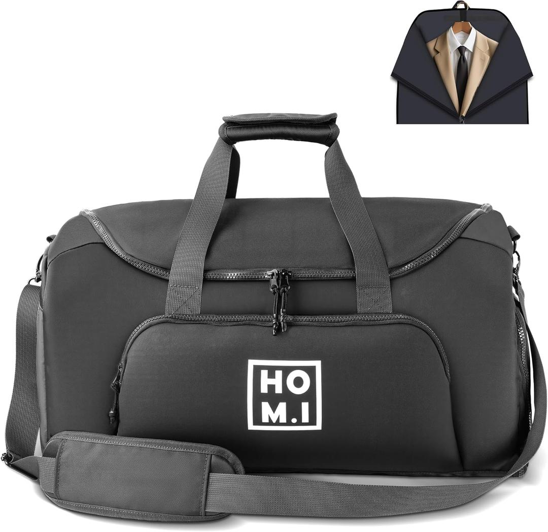 Garment Bag for Travel - Wrinkle-Resistant Carry On Suit Bag with Shoe Compartment & Shoulder Strap, Convertible 2-in-1 Waterproof Duffel Bags for Business Trips/Weekend Getaway, Black