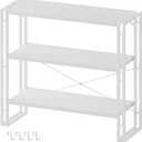 HCHQHS Bookshelf, 3-Tier Industrial Bookcase, White Open Book Shelf, Freestanding Horizontal Bookshelves with Metal Frame