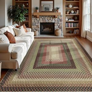 Ileading Faux Braided Large Area Rug 8'x10' Washable Farmhouse, No-Shed Non-Slip Woven Carpet, Pet Friendly Stain Resistant Jute Style Rug for Living Room Dining Bedroom
