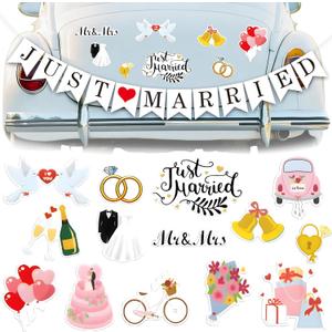 KatchOn, Just Married Car Magnets - Pack of 15 | Just Married Banner for Wedding Decorations | Wedding Car Decoration Kit | Multicolor Magnetic Sticker for Annversary Decor, Just Married Fridge Magnet