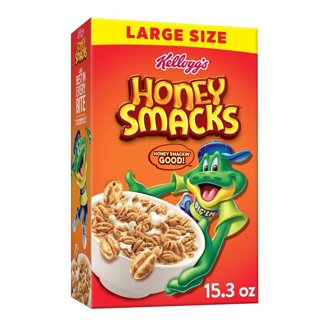 Kellogg's Honey Smacks Breakfast Cereal, Made with Whole Grain, 15.3 oz (EXP 10/23/26)