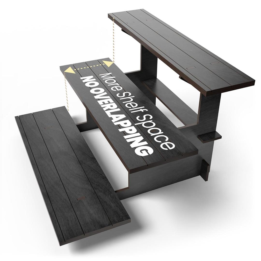 DS The Display Store Straight Black Wooden Tiered Stand, Portable Products Shelf, Jewelry and Card Rack, Risers, Altar Shelf, Stand for Vendor Events