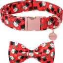 Christmas Dog Collar with Bow Tie, Christmas Collar for Puppy Girl Boy Dog or Cat, Bowtie Dog Collar with Durable Metal Buckle, Cute Pet Collar, L