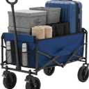 OLIXIS Wagon Cart Collapsible, 330lbs Capacity, Blue | 102L Lightweight, Foldable Utility, Detachable Brake Wheels, Flexible Handle for Beach Grocery Camping Shopping Sports Yard