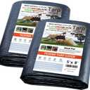 Tarps Heavy Duty Waterproof 5x8ft,TEZONG Black Poly Tarp 12MIL Multipurpose Tarpaulin Outdoor Cover for Emergency Rain,Patio Furniture,Roof,Camping,Car,Pool 2Pack
