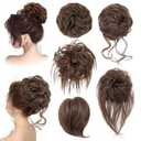 Messy Hair Bun Hair Piece for Women Short Bun Tousled Synthetic Elastic Scrunchies Hairpiece for Women Girls (1-5pcs, 8#-Medium Chestnut Brown)