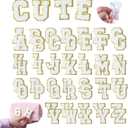 Y.TAO 52PCS White Chenille Letter Patches with Gold Trim - Varsity Style Self Adhesive Appliques for Jackets, Hats, Denim, Backpacks, DIY Fabric Stickers