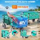 Navatiee 260L Beach Wagon with Extended Tailgate, 440lbs Heavy Duty Beach Cart with 9 Big Balloon Wheels for Sand, Collapsible Folding Wagon with Side Pocket for Outdoor, Light Blue