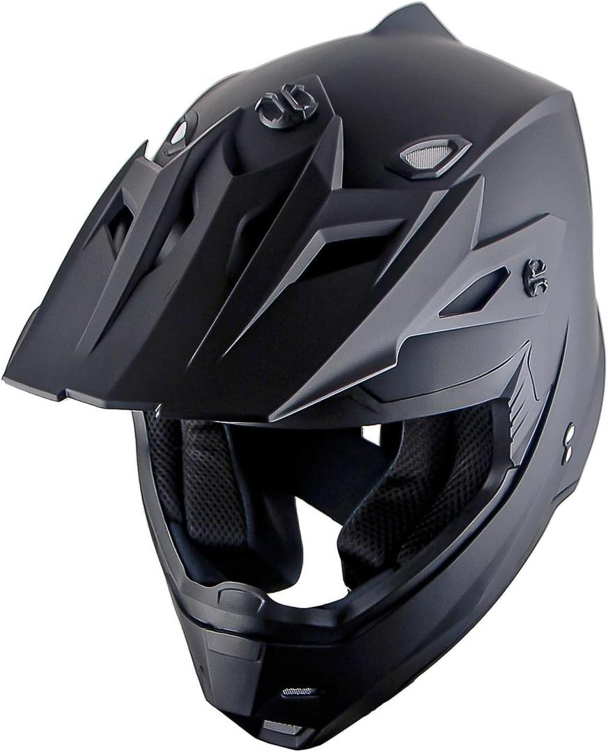 1Storm Adult Motocross Helmet BMX MX ATV Dirt Bike Four Wheeler Quad Motorcycle Full Face Helmet Racing Style: HF801 Matt Black (Medium)