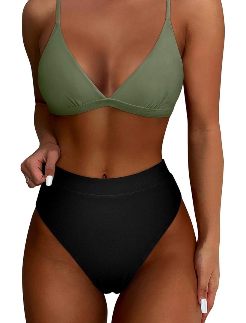 SUUKSESS Women High Waisted High Cut Bikini Set Sexy Triangle Two Piece Swimsuits,M